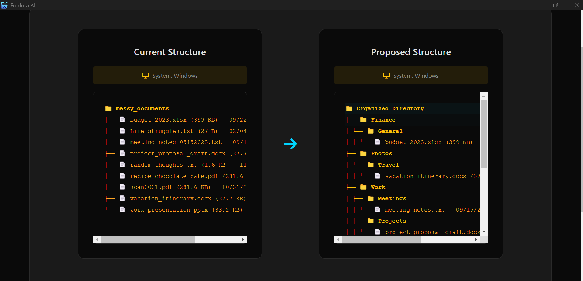 Foldora AI application workspace